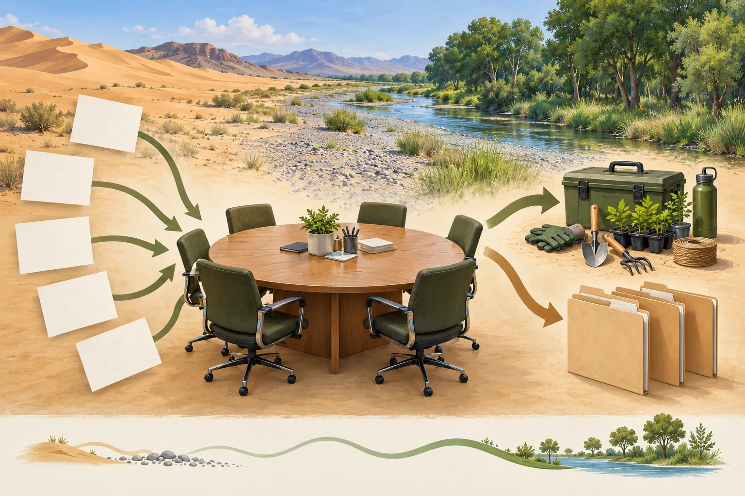 Imagined community resource deliberation in an arid landscape.