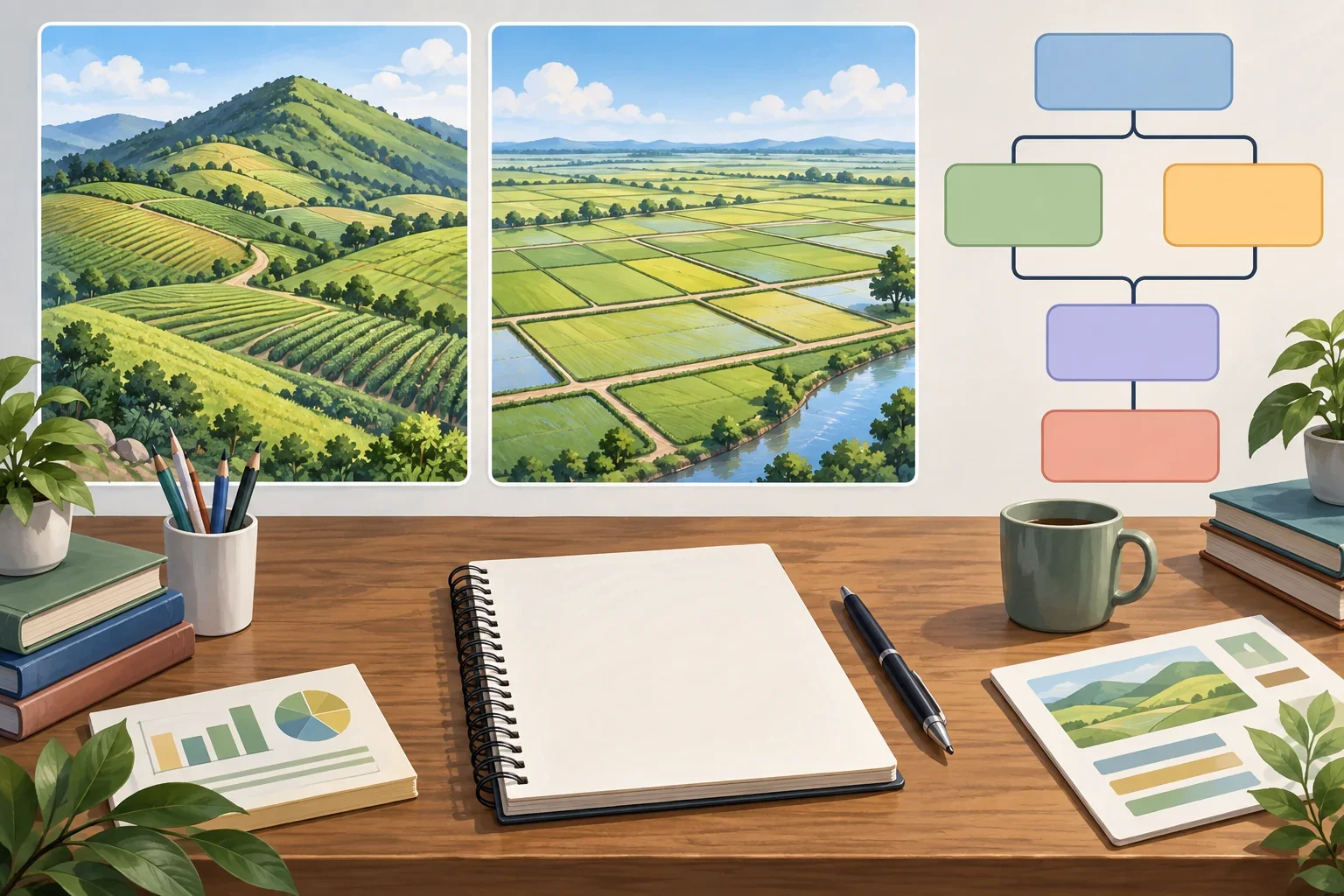 Imagined agricultural diversity panels and grammar research blocks.