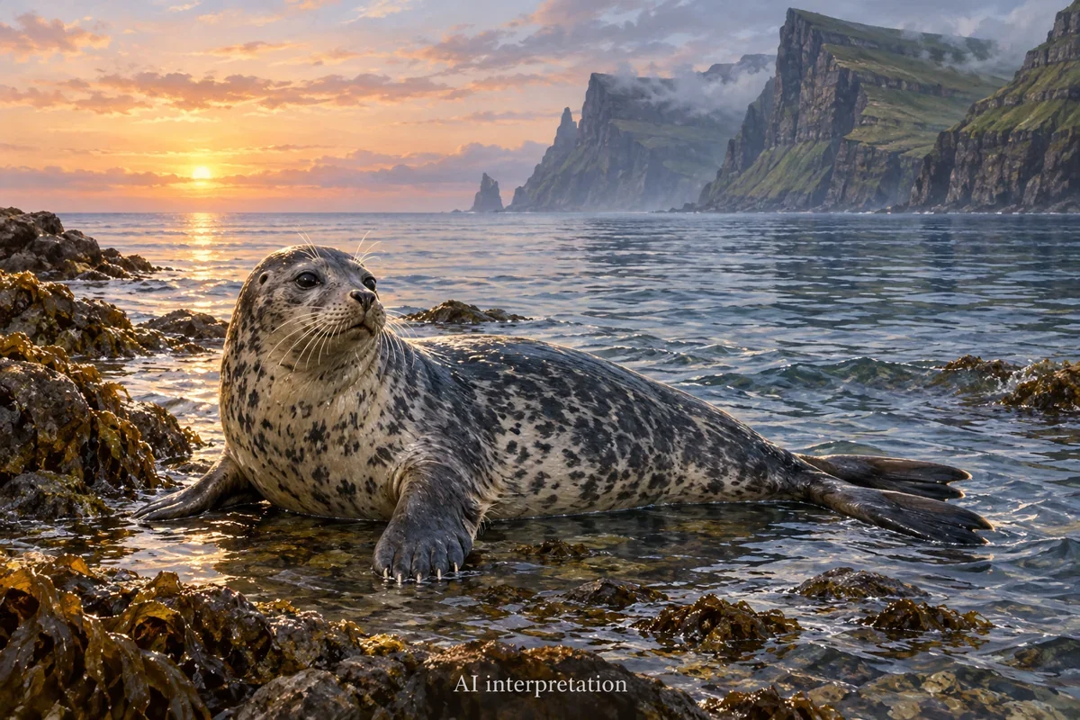 AI imagined seal returning to sea.