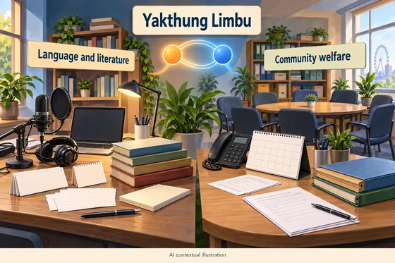 AI concept of Yakthung language and literature work connected with diaspora welfare.