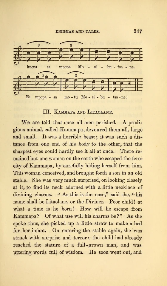 Litaolane and Kammapa, historical printed chapter opening; documentary source-page facsimile