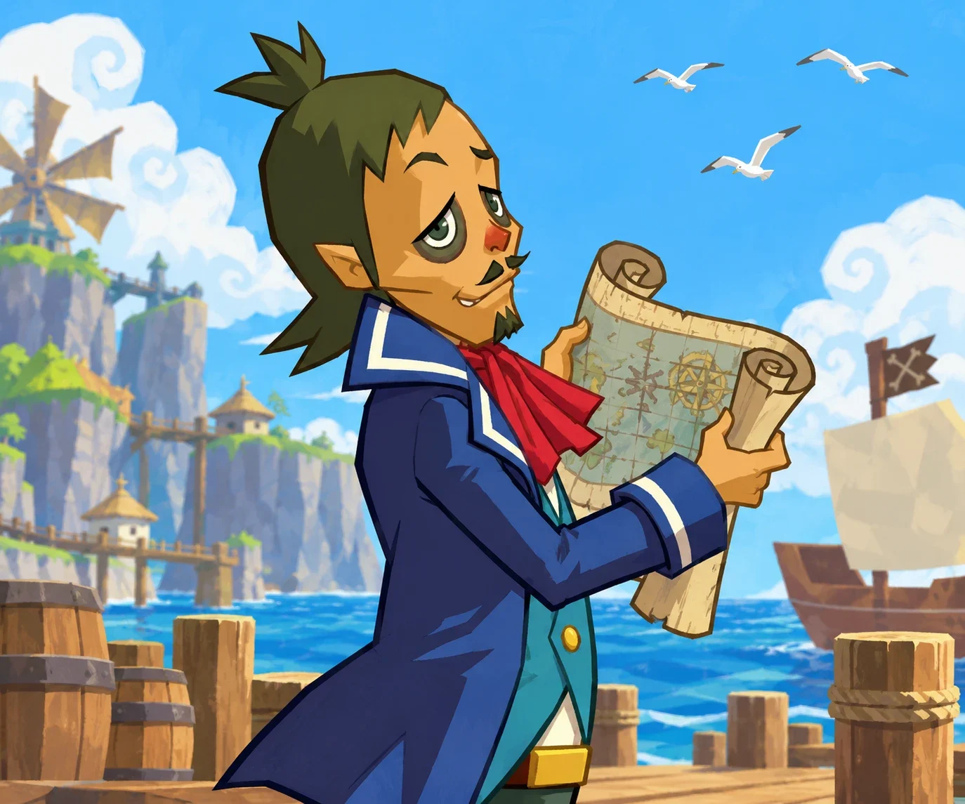 Linebeck holding a map.