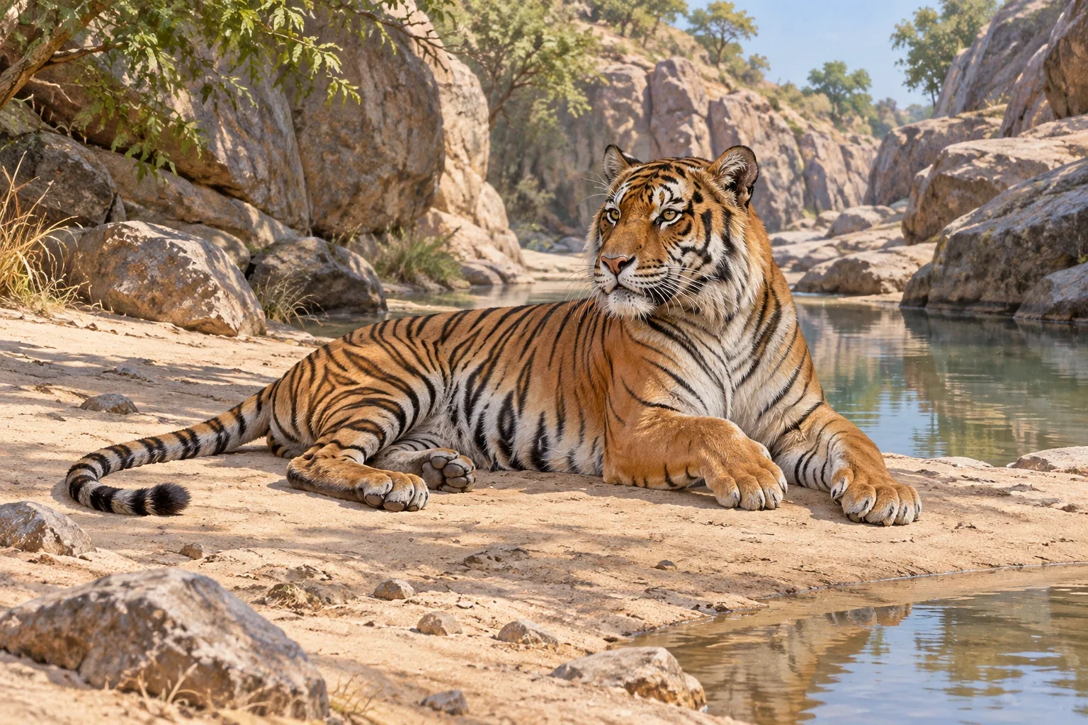Imagined Shere Khan rests in the ravine before the buffalo charge.