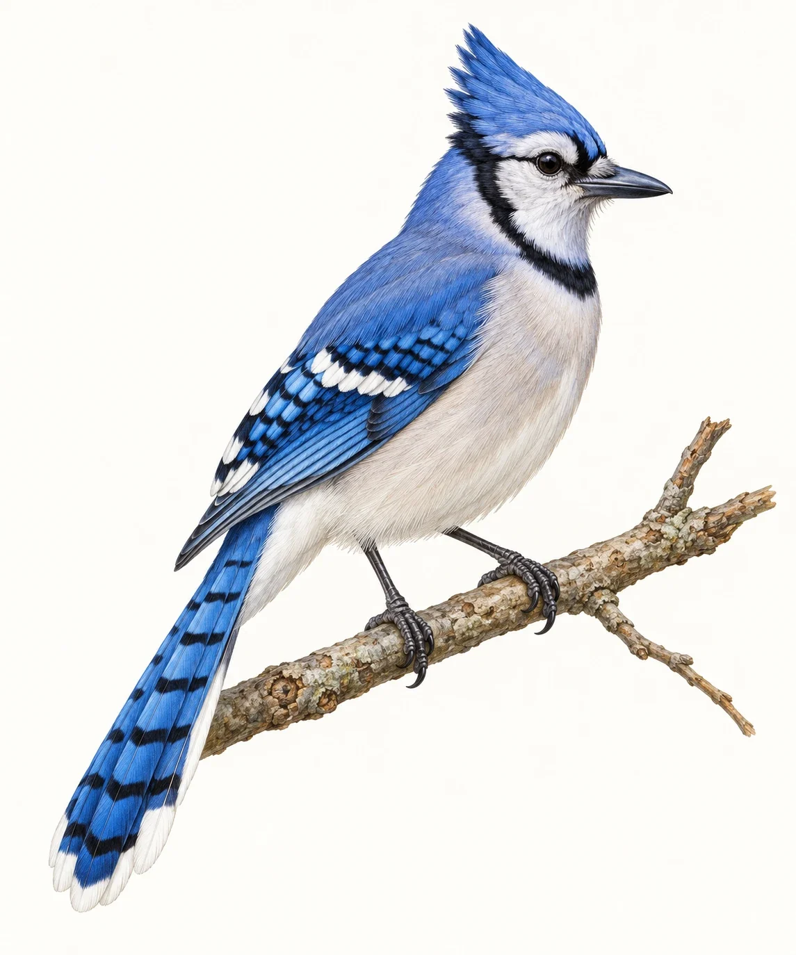 AI interpretation: complete perched blue jay.