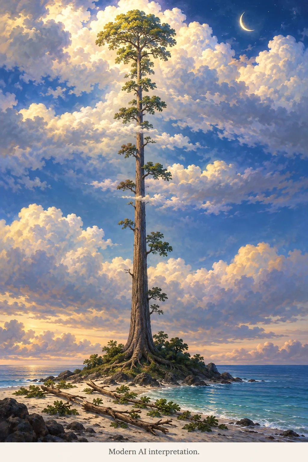 AI interpretation of Eigigu’s sky-reaching tree.