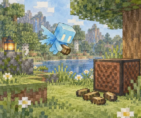 An imagined blue Allay gathers matching dropped items.
