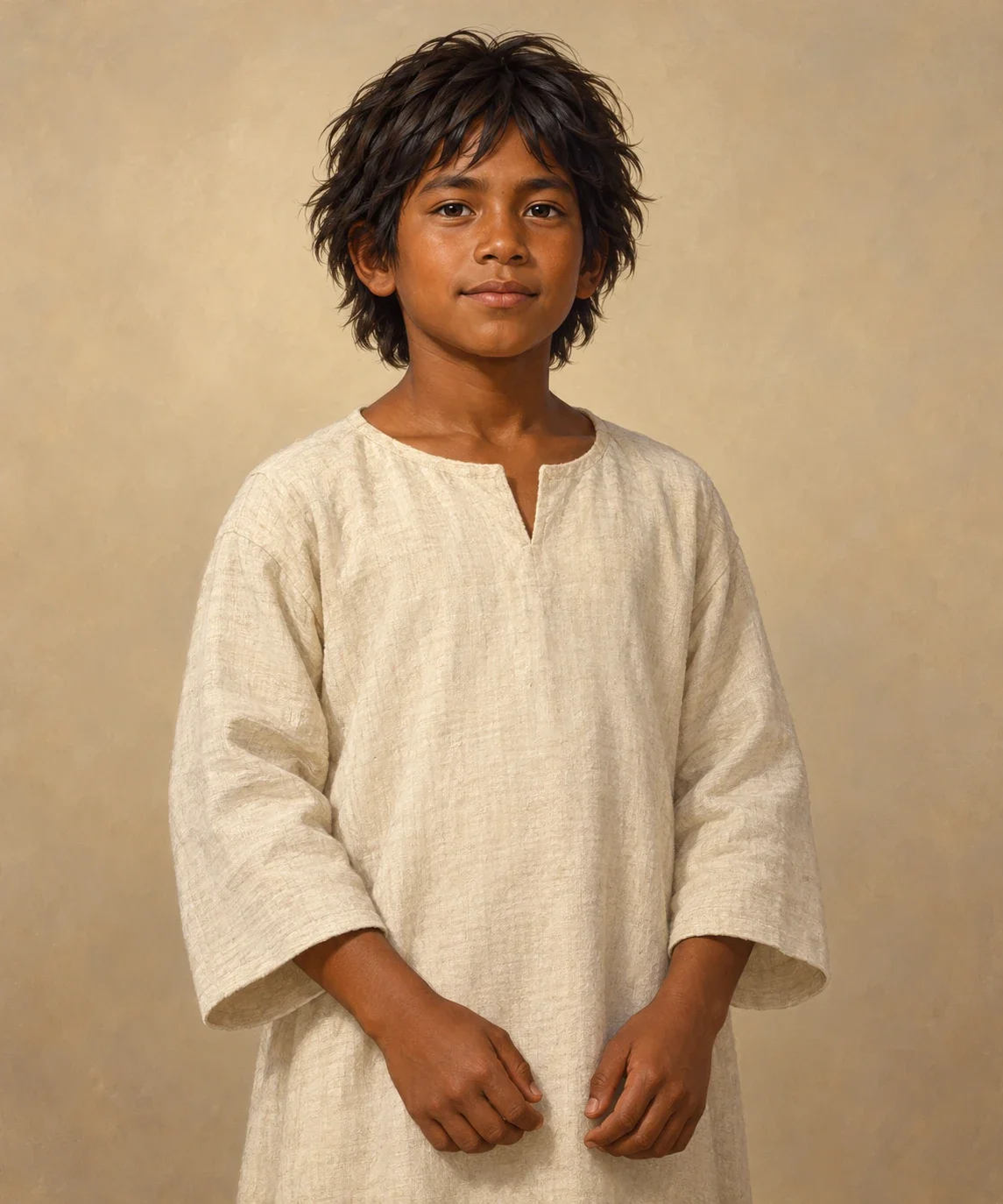 Interpretive waist-up portrait of Dudugera before his solar transformation