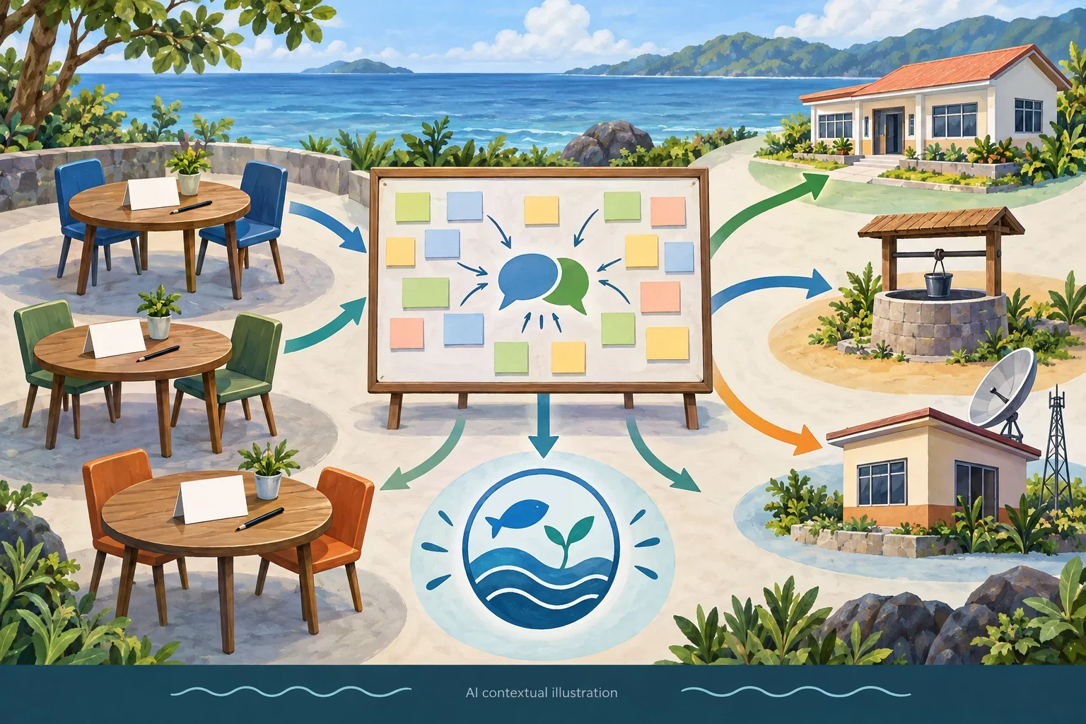 Imagined community deliberation linked with marine care and public services.