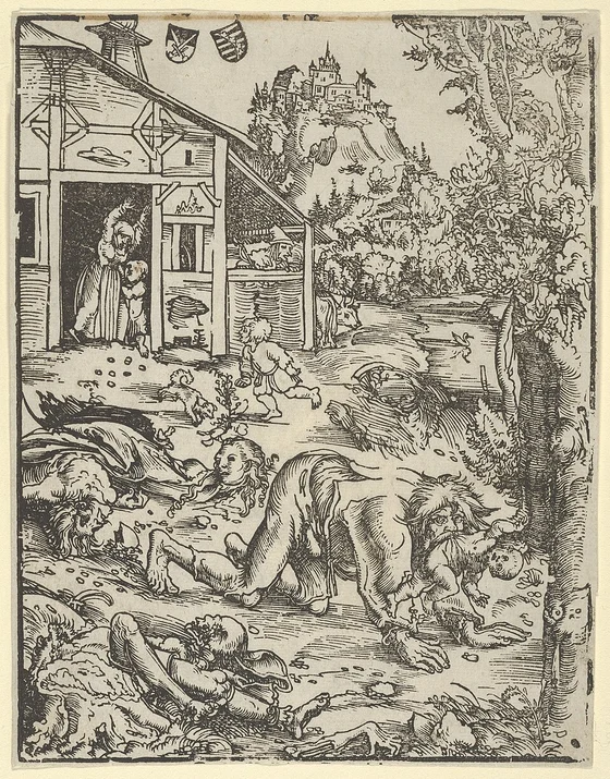 The Werewolf or the Cannibal, Lucas Cranach woodcut, circa1512