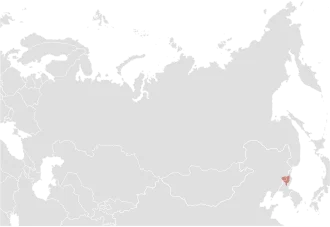 Korean pika (Ochotona coreana) range, along with national borders