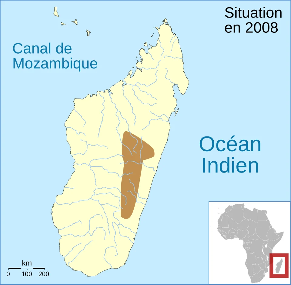Aire de répartition de l'espèce d'amphibien Mantidactylus domerguei