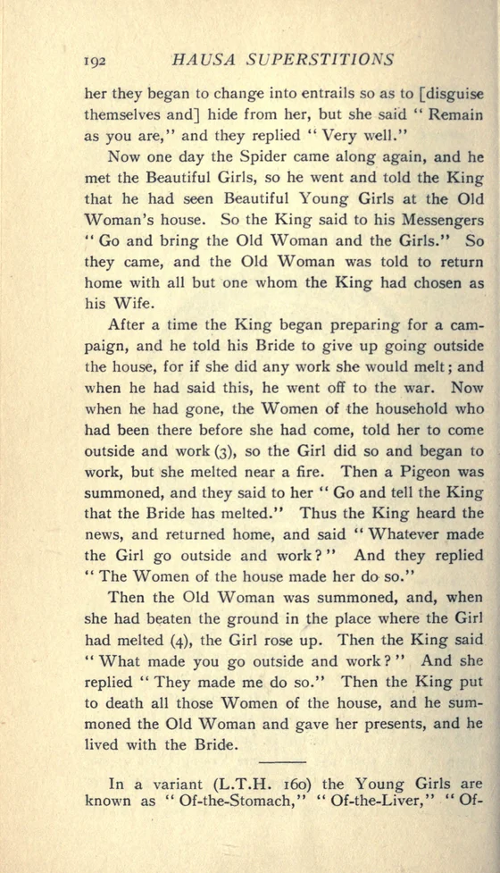 Bull-entrail Maidens in the Hausa Tale:1913 documentary text page192; documentary source-page facsimile