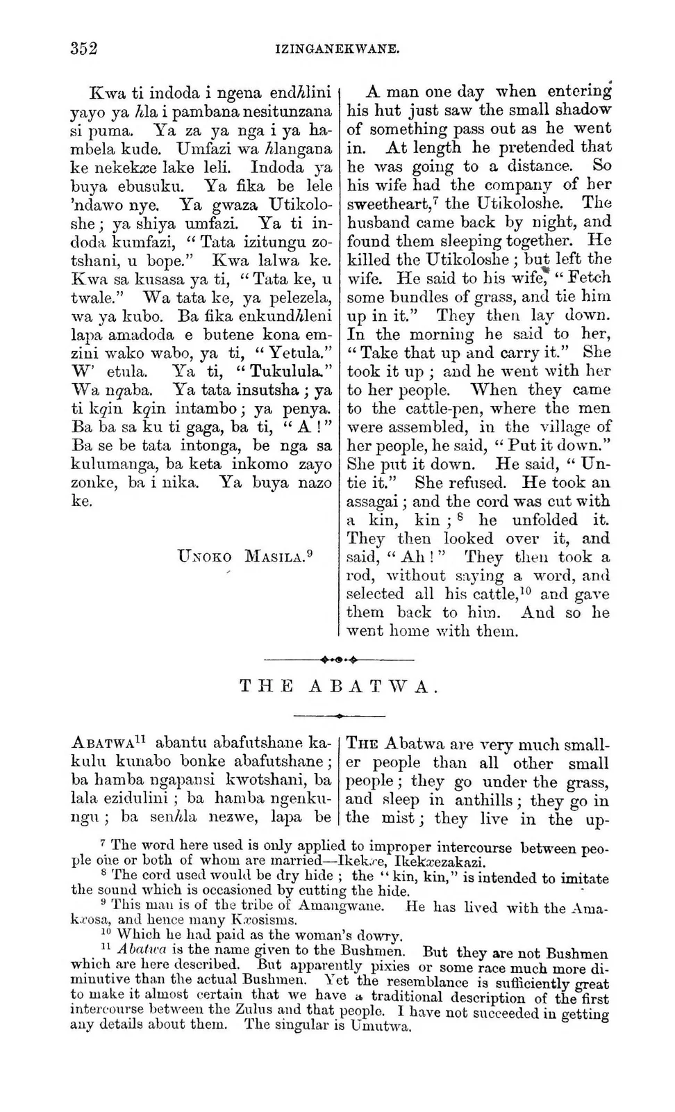 Abatwa in Umpengula Mbanda’s Account: documentary text witness, Callaway 1868, printed page 352; documentary source-page facsimile