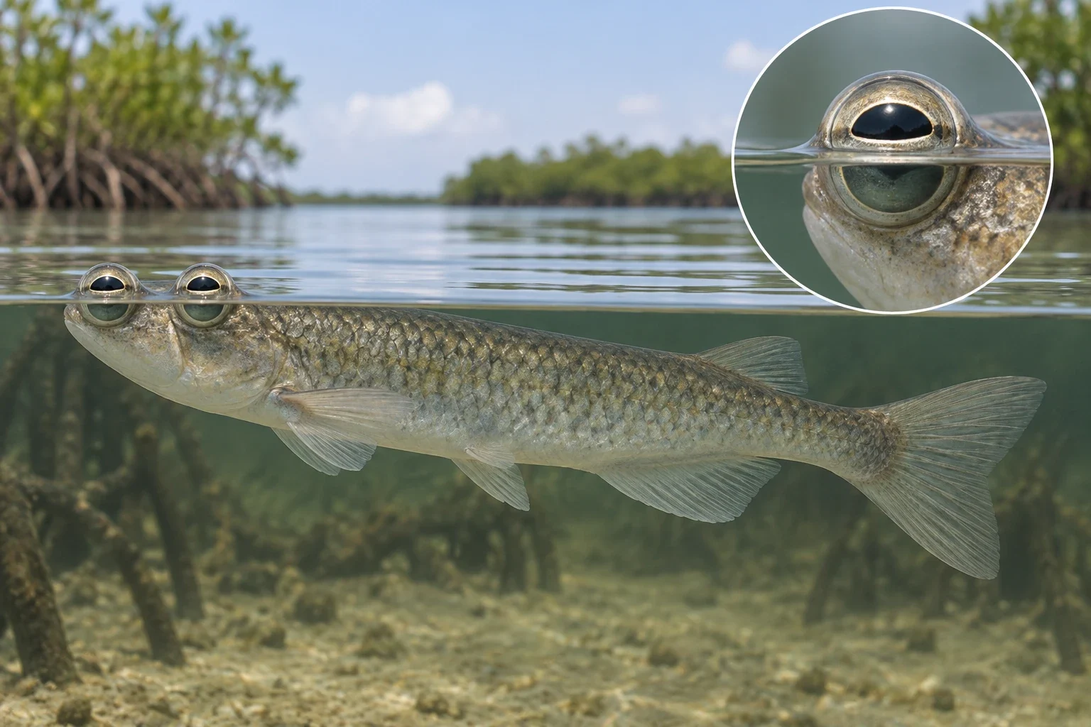 Modern AI interpretation of a surface-swimming fish.