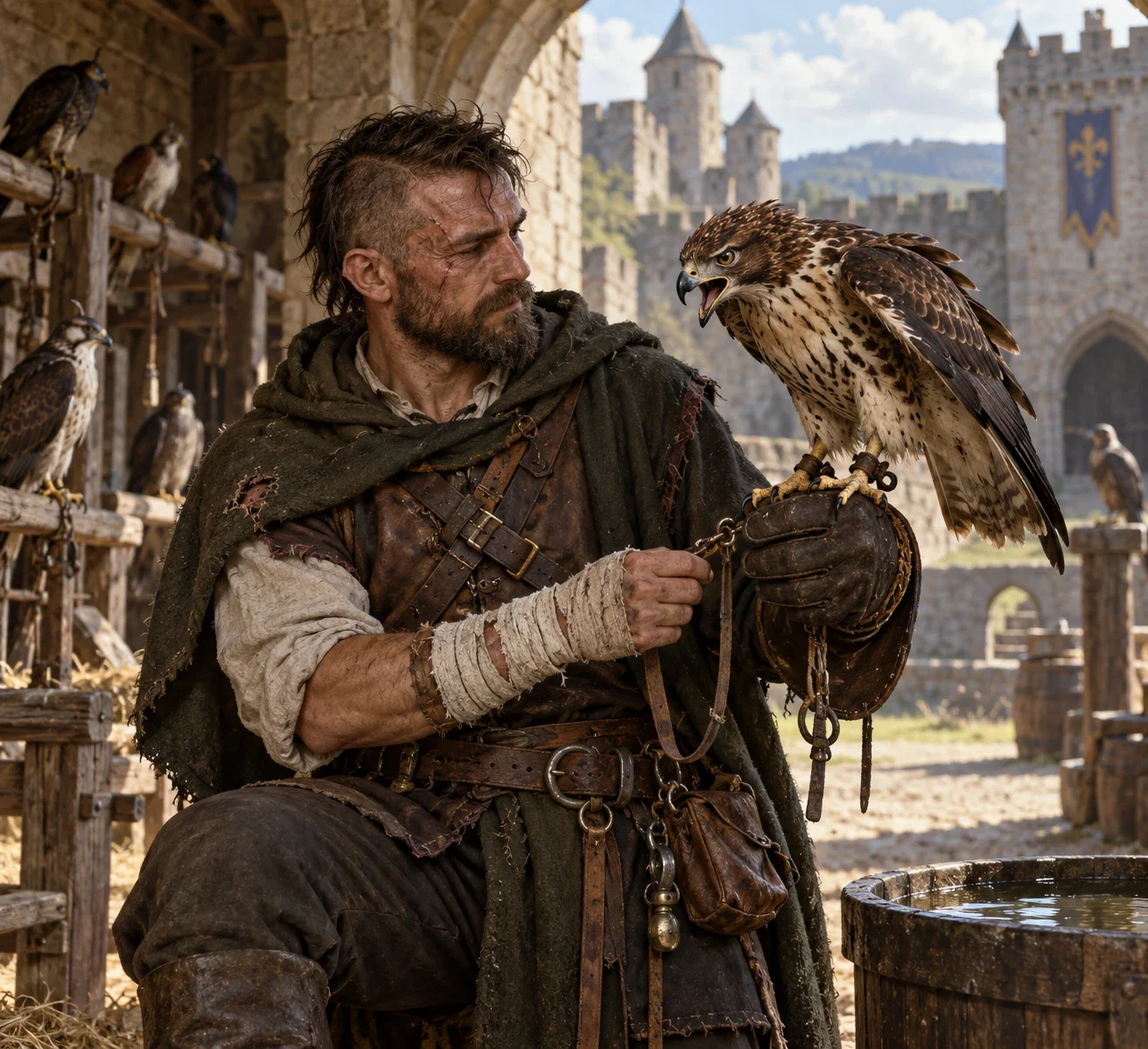 Hodgesaargh tending a hawk.