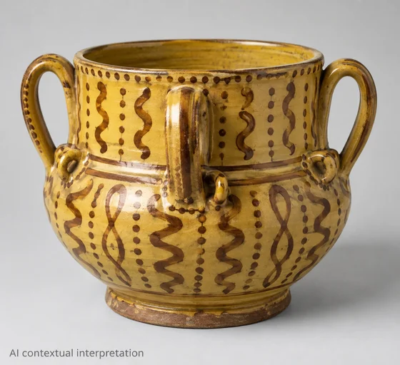 AI contextual material study of a dated English slipware object.
