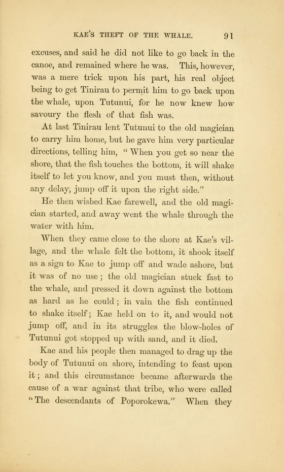 Tutunui in The Legend of Kae, historical printed chapter opening; documentary source-page facsimile