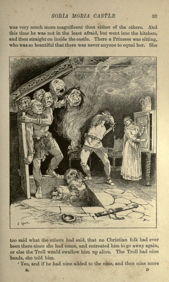 Halvor attacks a many-headed Soria Moria troll, Lancelot Speed, 1890