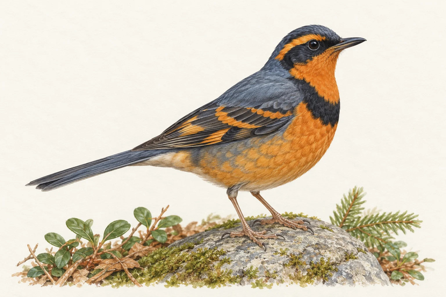 Complete varied thrush.