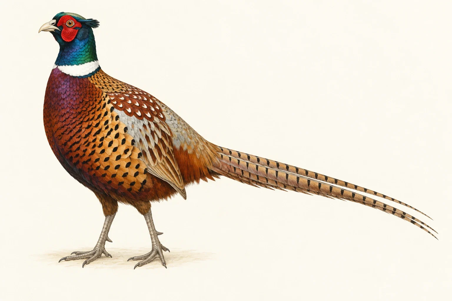 AI interpretation: complete male ring-necked pheasant.