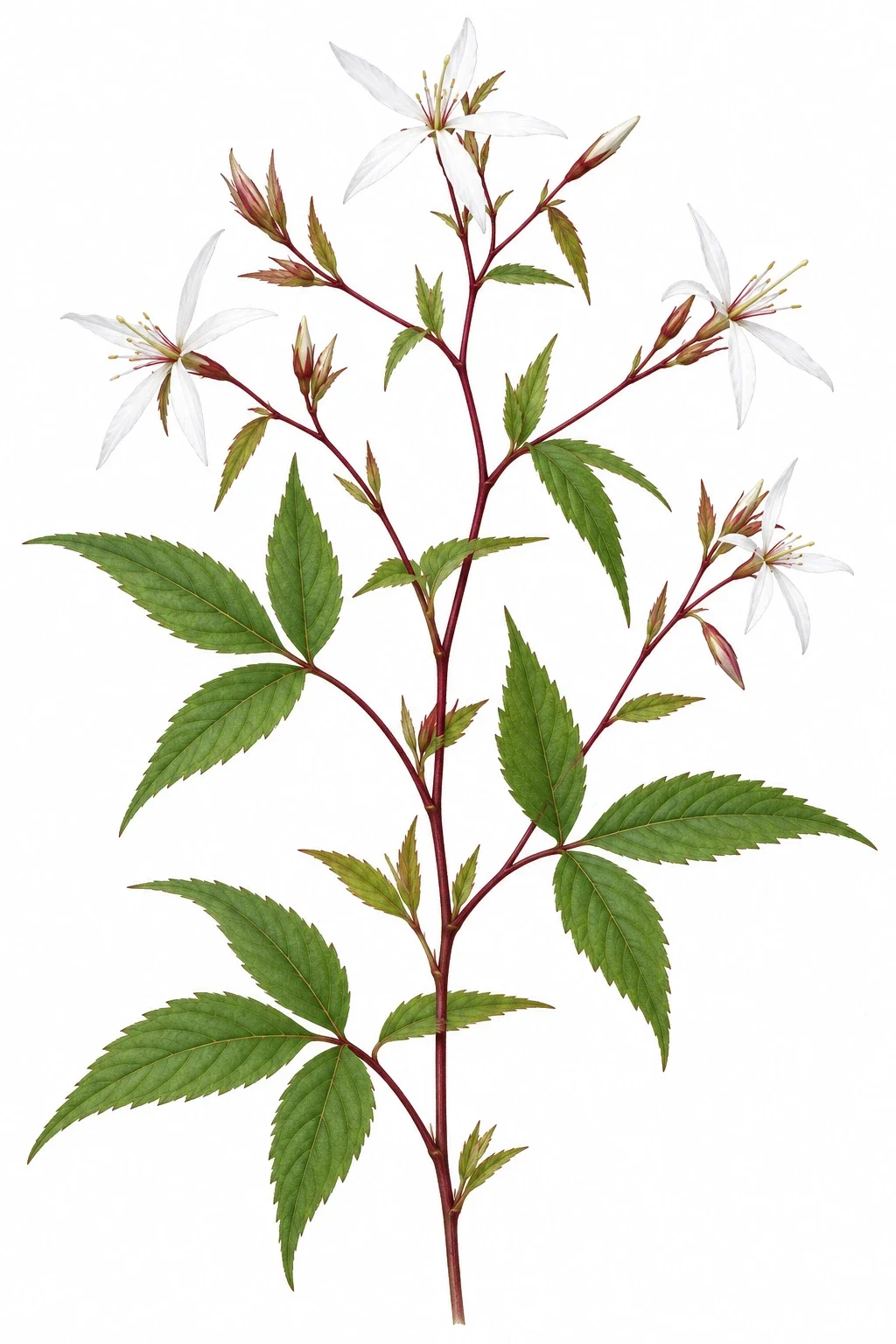 A woodland perennial with loose white flower sprays.