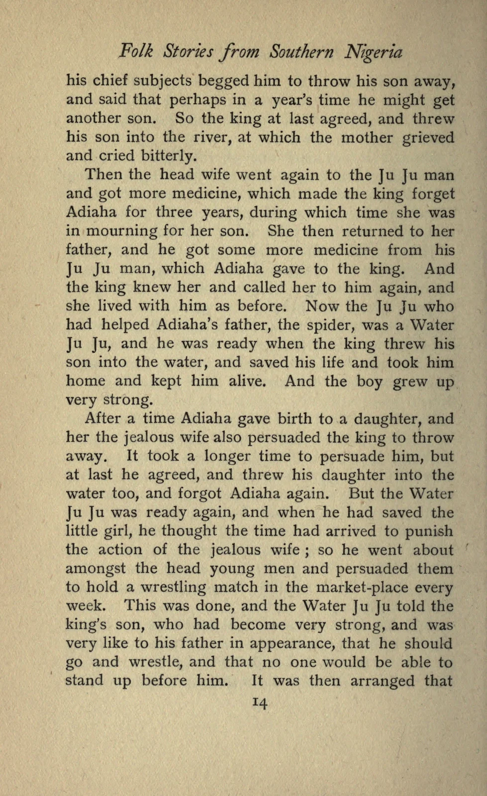 Water Ju Ju (Adiaha tale),1910 historical printed text witness, page14; documentary source-page facsimile