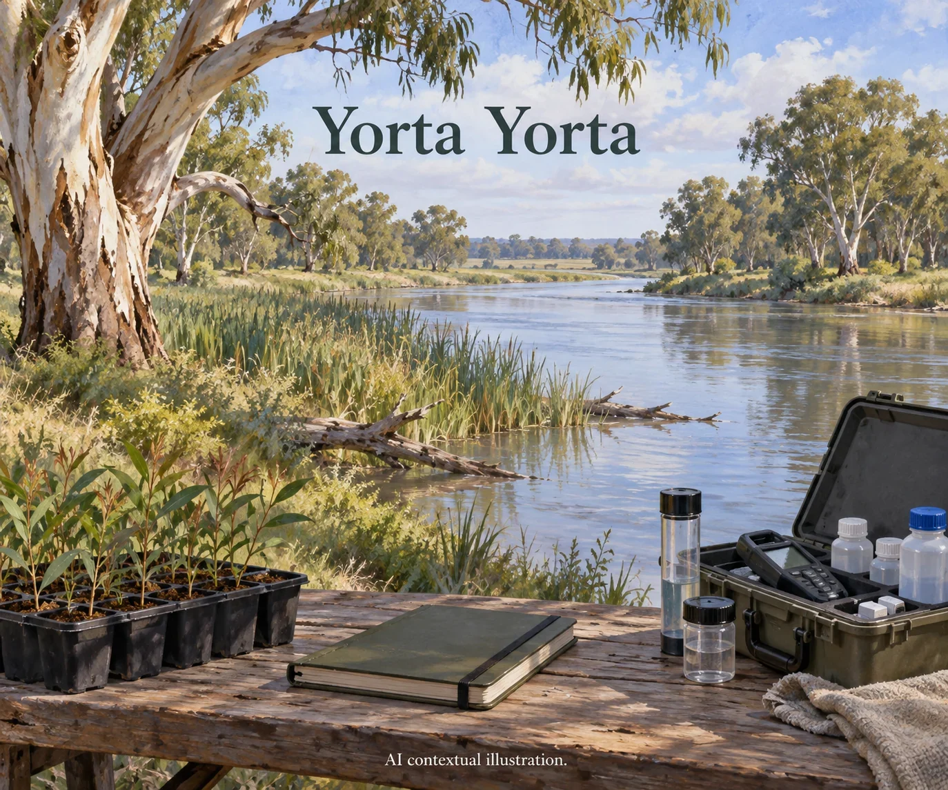 AI concept of Yorta Yorta river-country stewardship.