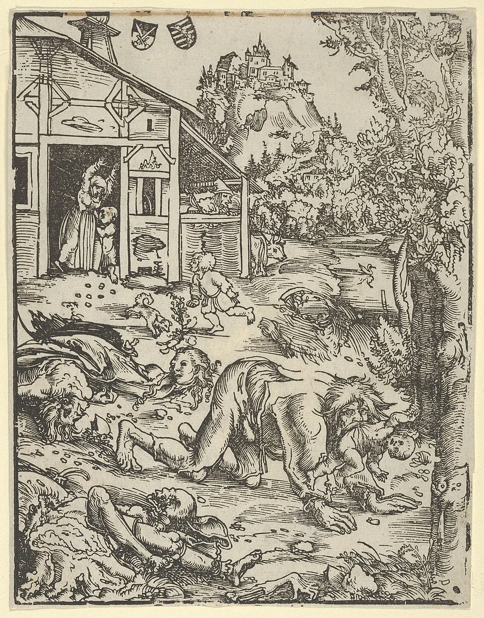The Werewolf or the Cannibal, Lucas Cranach woodcut, circa1512
