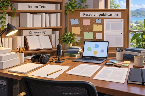 AI concept of Tetum orthographic editing and scientific publication.