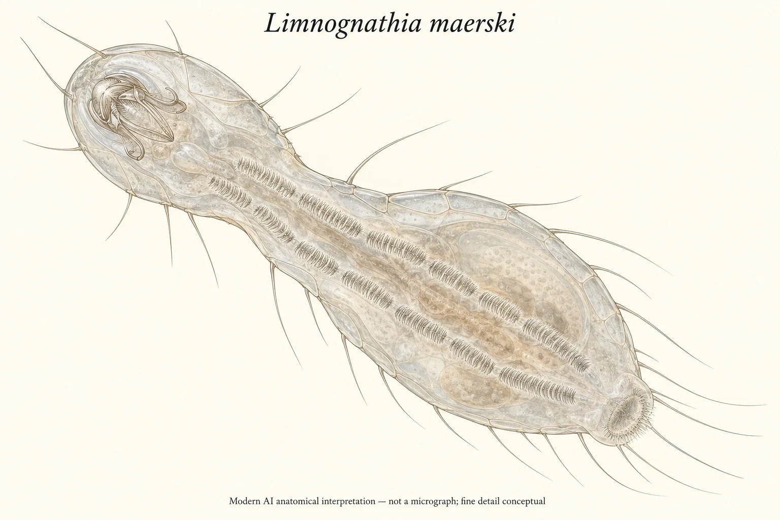 AI micrognathozoan anatomy; fine detail conceptual.