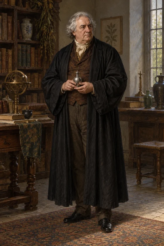 AI interpretation of Professor Baglioni holding a closed silver vial.