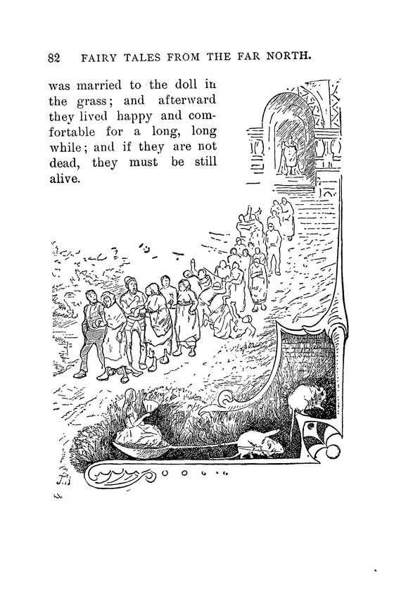 Doll in the Grass: tiny bride in a mouse-drawn spoon beneath the departing couples