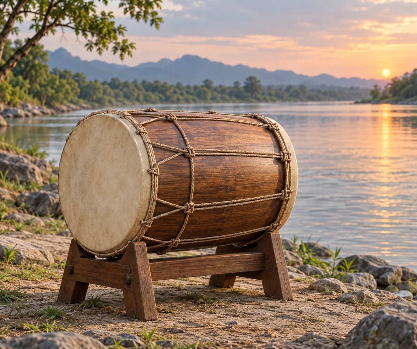 Complete imagined symbolic drum and support