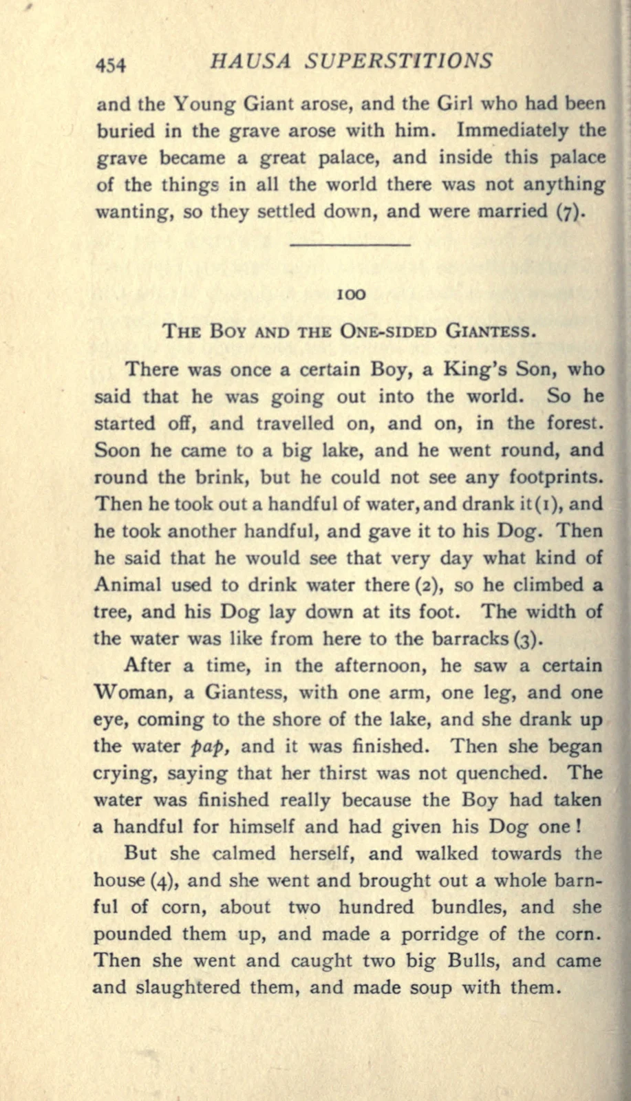One-sided Giantess in the Hausa Lake Tale:1913 documentary text page454; documentary source-page facsimile