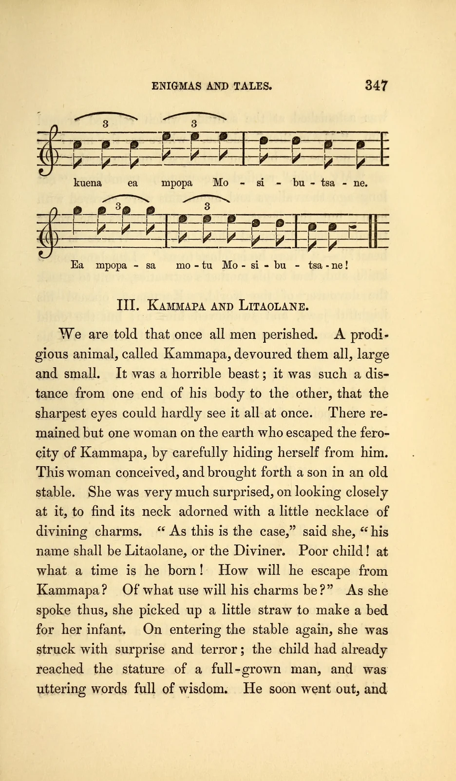 Litaolane and Kammapa, historical printed chapter opening; documentary source-page facsimile