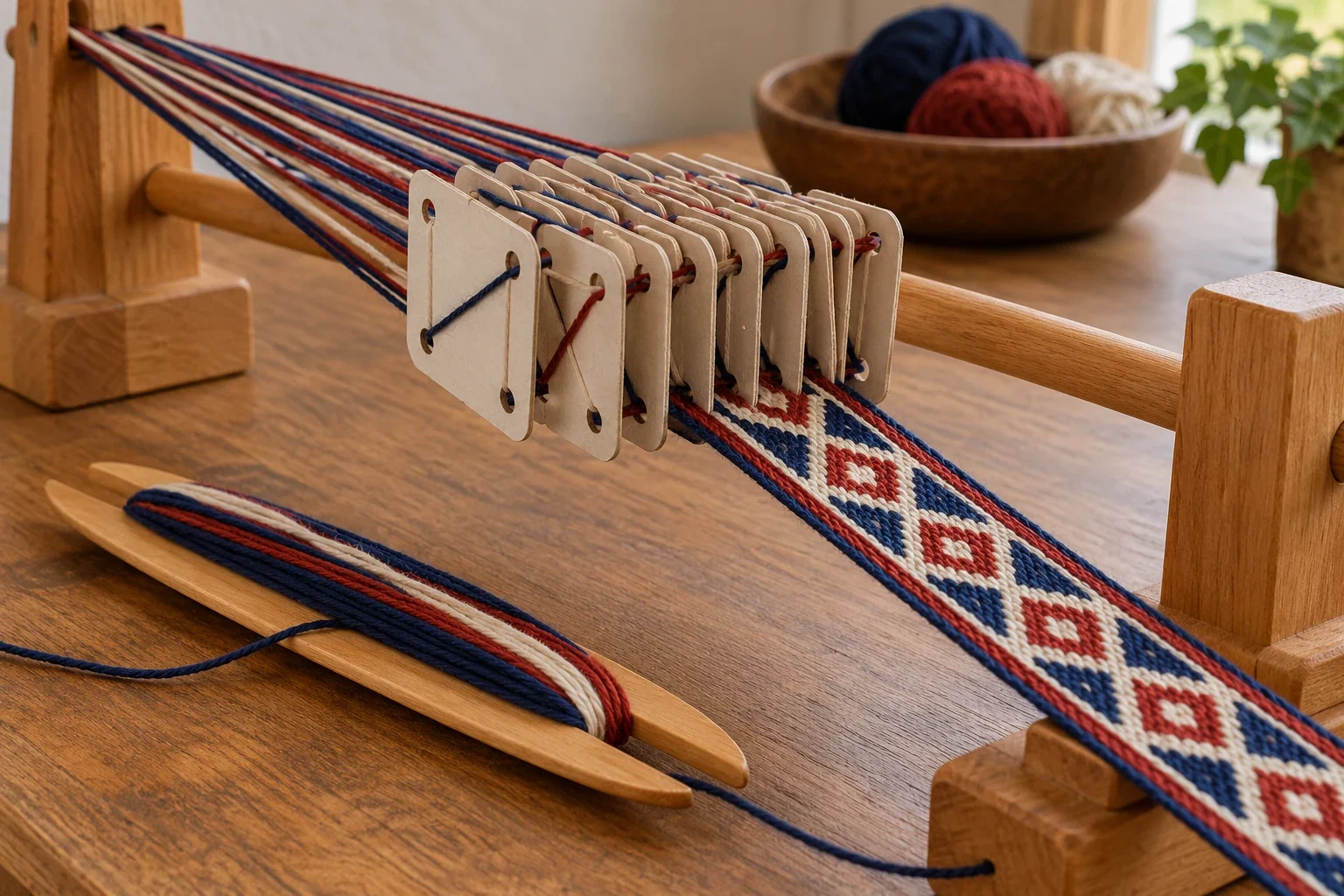 Tablet-weaving equipment study.