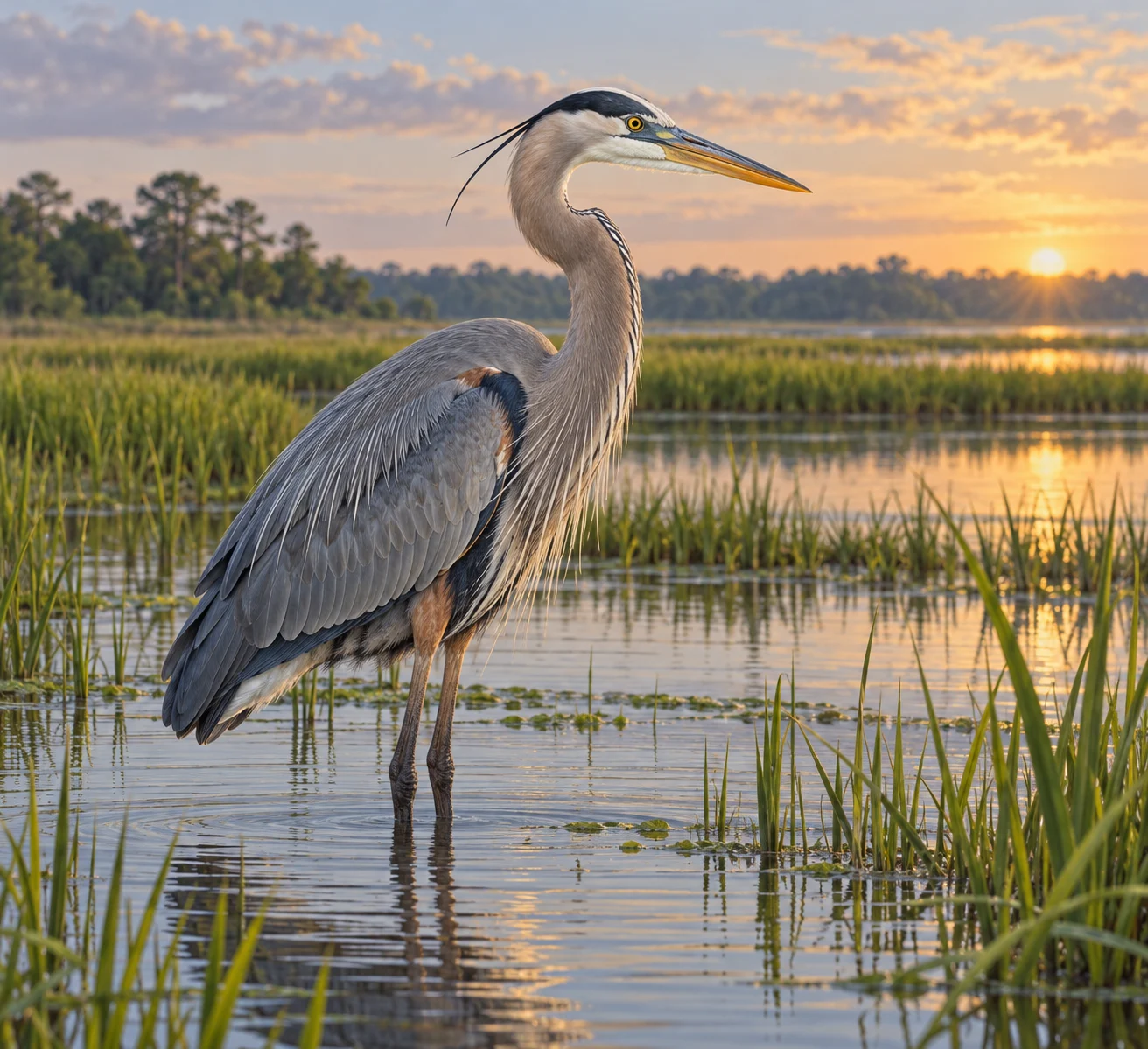 Complete great blue heron.