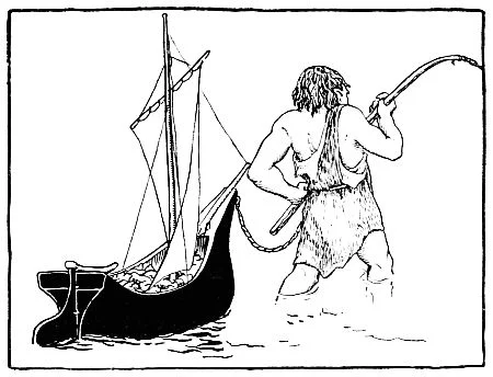 Batten: corpse-fishing giant dragging a ship