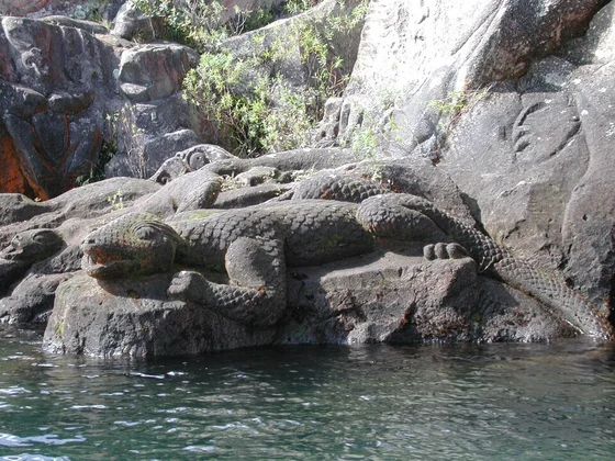Modern Maori taniwha rock carving at Lake Taupo