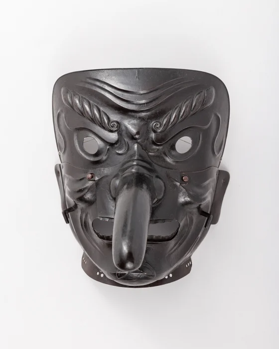 Long-nosed tengu full-face armor mask in lacquered iron, early eighteenth century