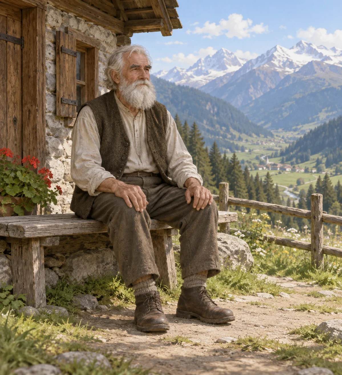 Imagined Alm-Uncle in a quiet original-novel portrait.