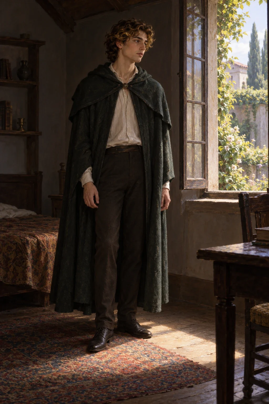 AI interpretation of Giovanni Guasconti standing beside his chamber window.