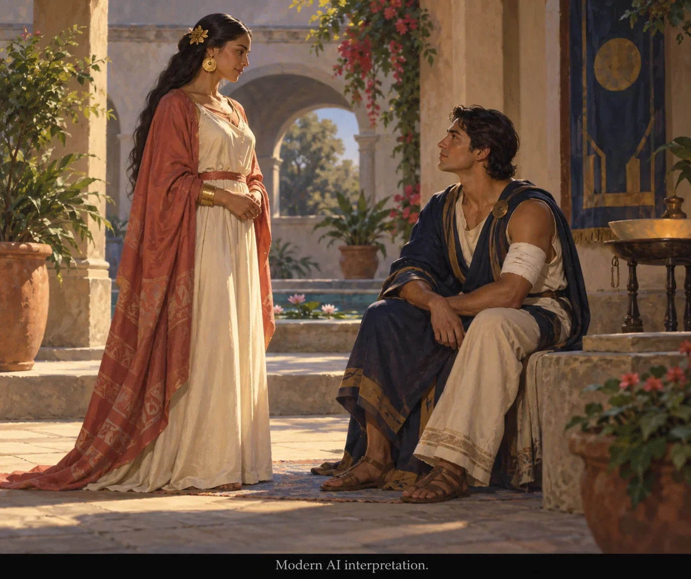 AI interpretation of Donají meeting wounded Nucano.