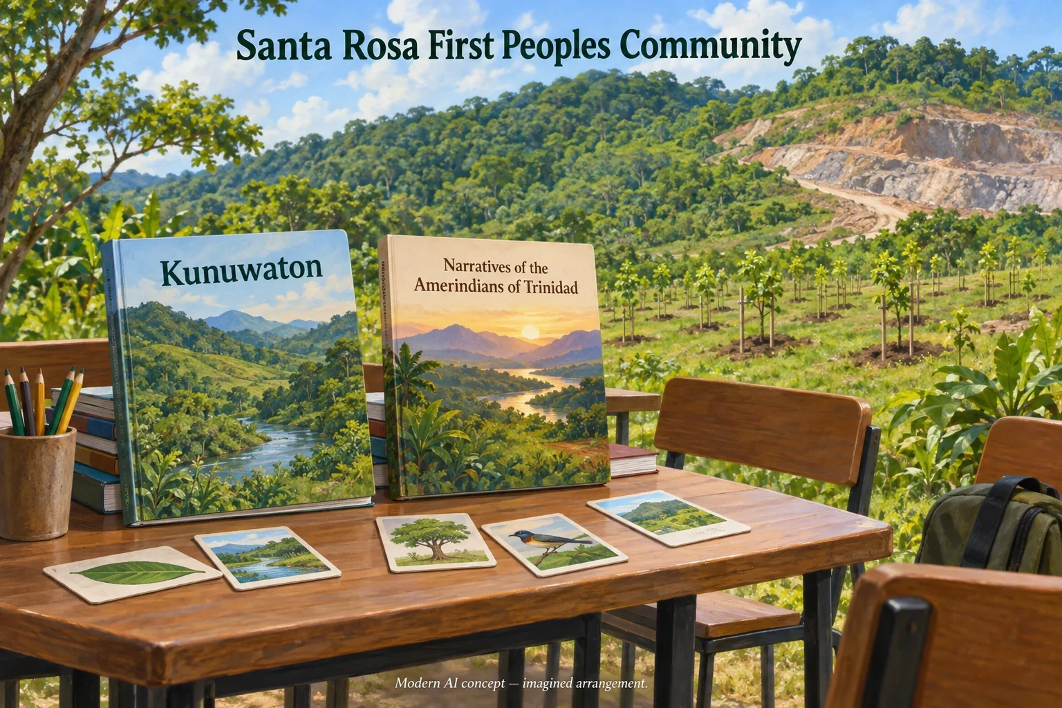 AI concept: Santa Rosa educational books and reforestation.