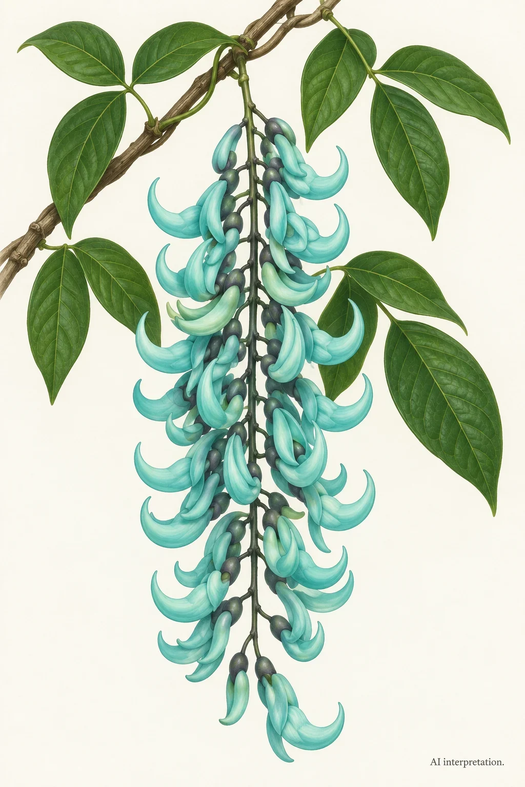 AI interpretation of jade vine flowers and trifoliate leaves.