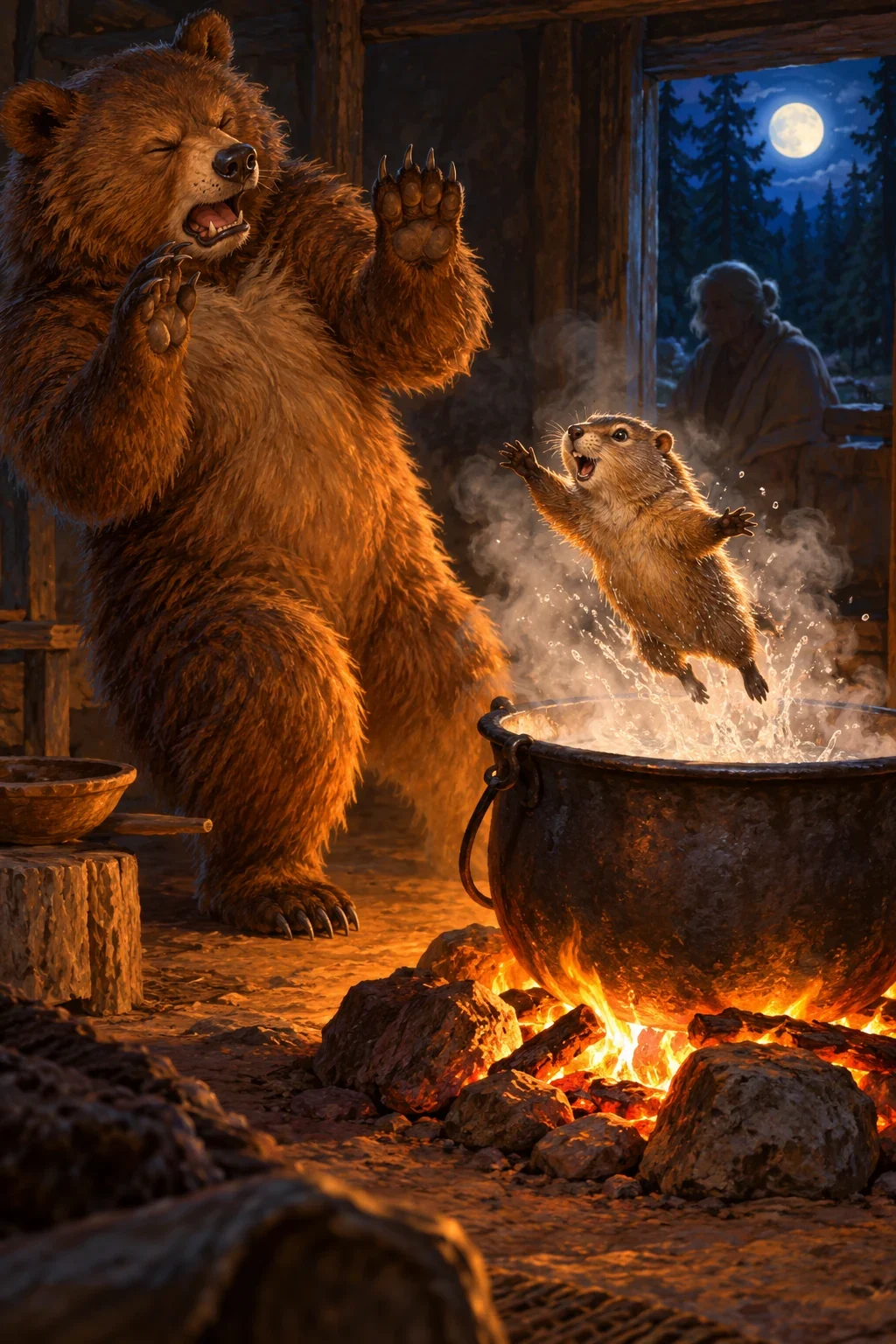 Bear and Woodchuck in Rand’s household account — AI-generated interpretation
