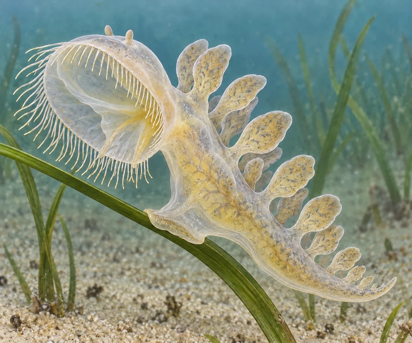 Modern AI interpretation of hooded sea slug form.