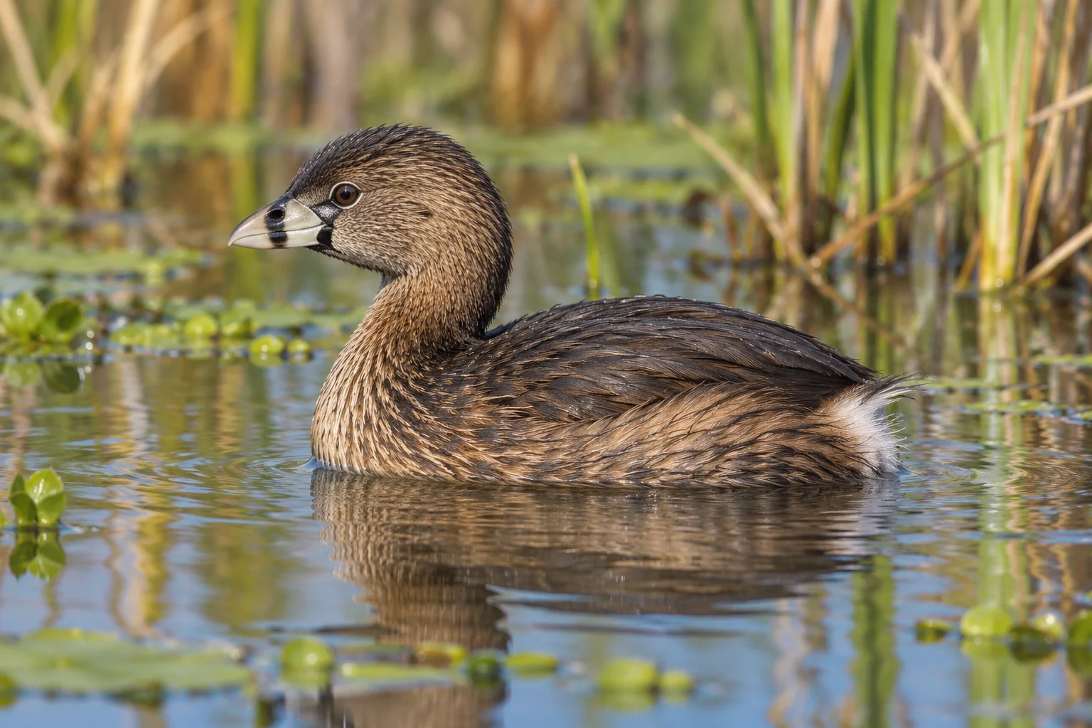 Complete pied-billed grebe.