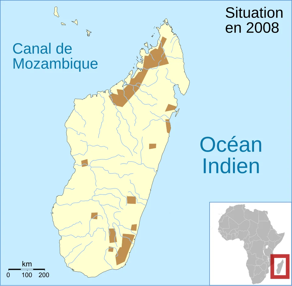 Aire de répartition de l'espèce d'amphibien Mantidactylus ulcerosus