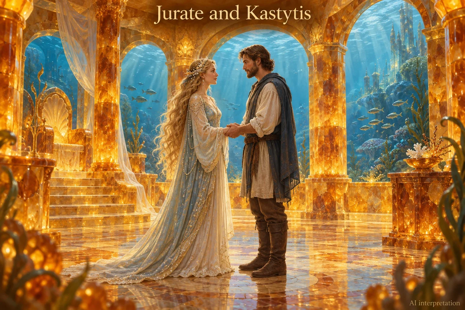 Imagined lovers in amber palace.